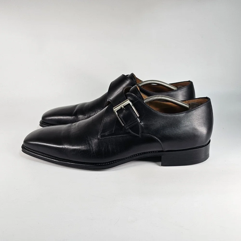 Magnanni Black Leather Single Monk Strap Loafers